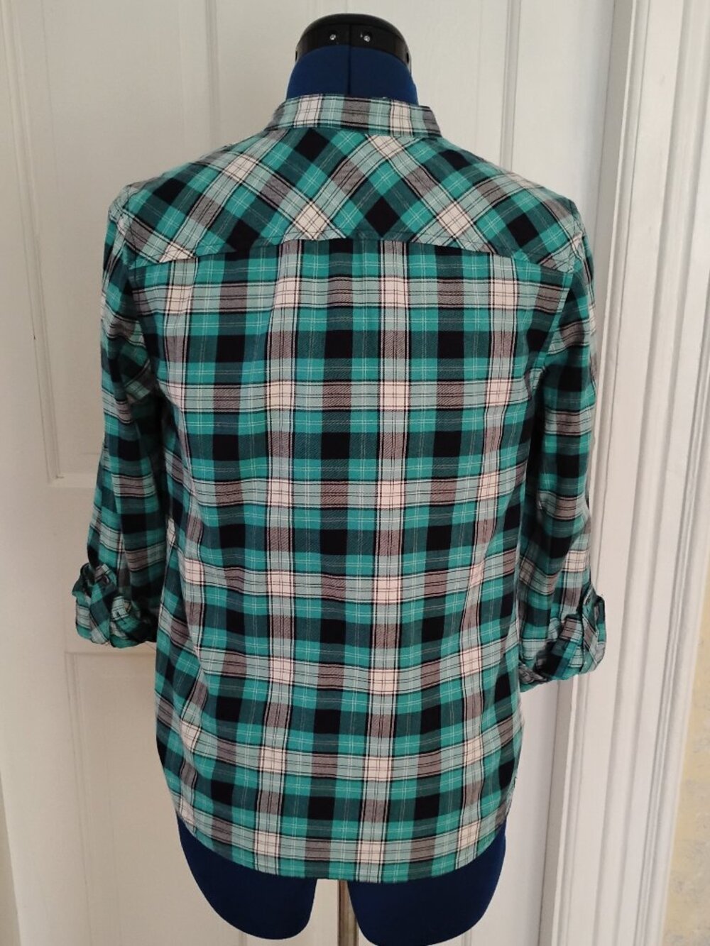 Talbots 100% Cotton Button Down Ruffled Plaid Shirt - Picture 3 of 6